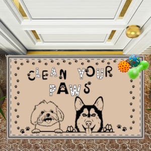 Clean Your Paws Doormat: Funny Dog Welcome Mat, Indoor/Outdoor Rug
