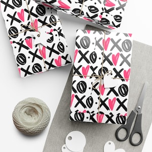 Carta da regalo, Design XOXO per San Valentino, Rotolo di carta da regalo, Forniture per imballaggio regali, Fogli per carta da regalo per le feste, Cuori romantici