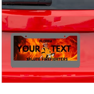 Aangepaste brandweerman nummerplaat, gepersonaliseerde auto decor, uniek cadeau voor brandweerman, Salute brandweerlieden autotag, Florida nummerplaten