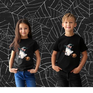 Kids Heavy Cotton™ Tee Ghost Halloween Shirt,, Ghost  T-shirt, Ghost Kids Tee, Halloween Gift For Kids, Ghost Flying Broom  Halloween Shirt