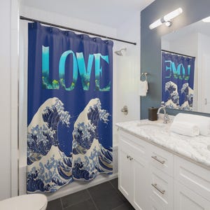 Tenda da doccia con onde di Kanagawa: decorazione per il bagno con arte oceanica giapponese