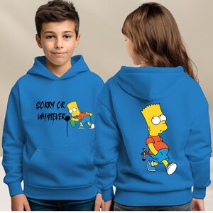 Funny Bart Simpson Youth Hoodie - Trendy Gift for Kids, Cartoon Sweatshirt, Cool Lounge Wear, Street Style Apparel, Unique Birthday Present
