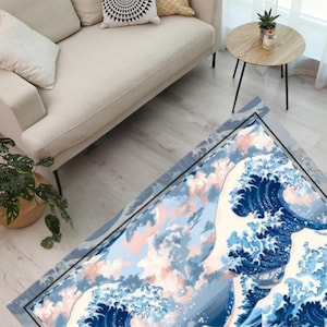 Ocean Wave Area Rug, Coastal Home Decor, Nautical Living Room Mat, Beach House Floor Art, Gifts for Ocean Lovers