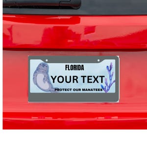 Custom Florida License Plate: Protect Manatees Art, Personalized Car Tag