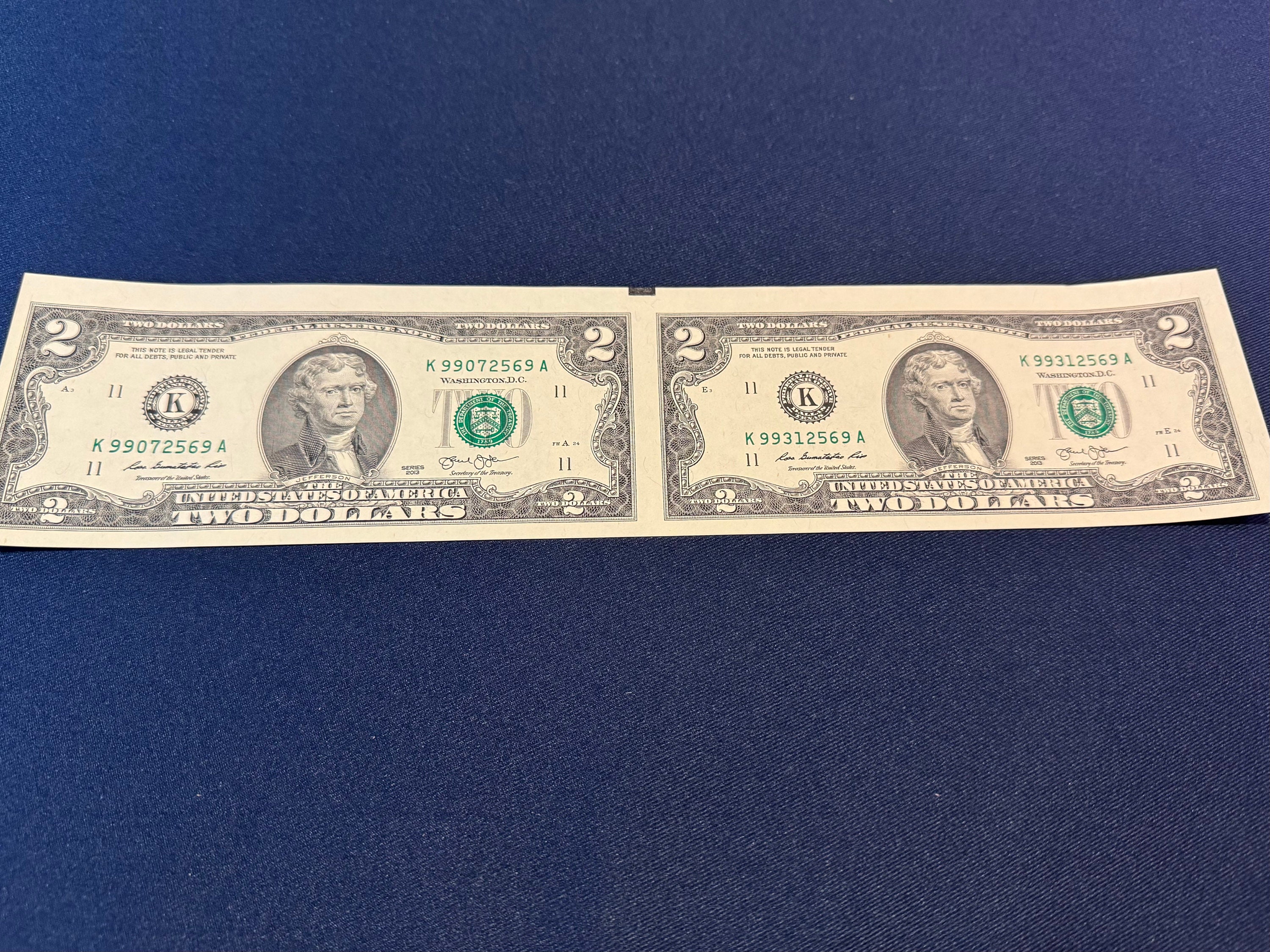 Uncut Sheet of (2) 2 Dollar Bills. Series 2013 Crisp, Uncirculated US ...