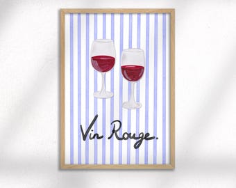 Red Wine Watercolour Art Print, printable wall art, French Bistro Decor (Digital Download)