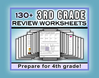 Kit de révision de feuilles d'exercices pour la 3e année pour l'entrée en 4e • Lecture, mathématiques, écriture - Révision d'été pour la préparation et la pratique • Paquet imprimable