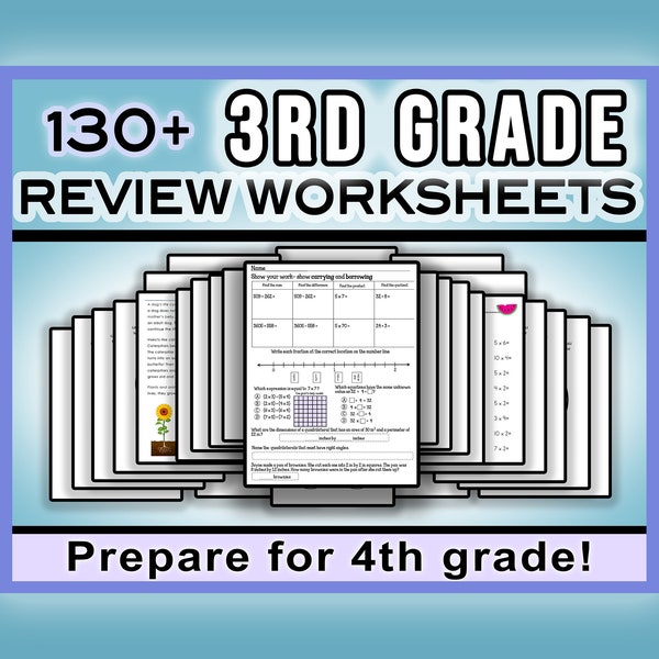 3rd Grade Worksheets Review Packet for Entering 4th Grade • Reading, Math, Writing - Summer Review for Prep & Practice • Printable Packet