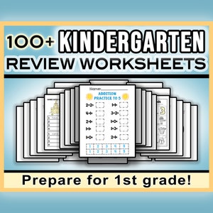 Kindergarten Worksheets Review Packet for Entering 1st Grade • Reading, Math, Writing - Summer Review for Prep & Practice • Printable Packet