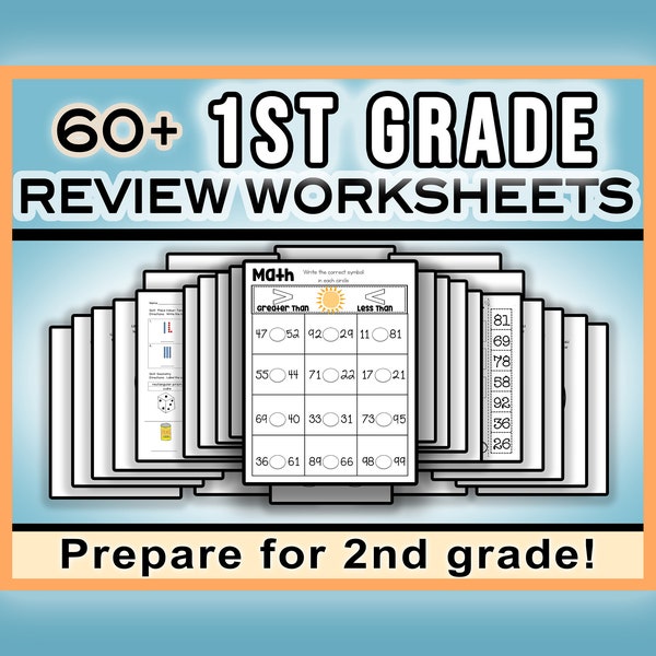 1st Grade Worksheets Review Packet for Entering 2nd Grade • Reading, Math, Writing - Summer Review for Prep & Practice • Printable Packet