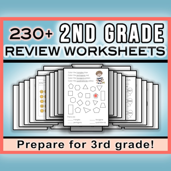 2nd Grade Worksheets Review Packet for Entering 3rd Grade • Reading, Math, Writing - Summer Review for Prep & Practice • Printable Packet