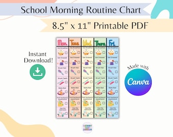 Tableau de routine scolaire du matin pour les enfants, liste de contrôle du matin, téléchargement numérique instantané PDF
