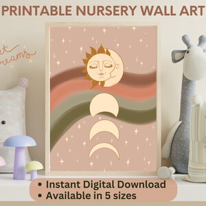 Printable Nursery Wall Art, Office or Living Room Wall Art, Digital Download, Sun and Moon Artwork