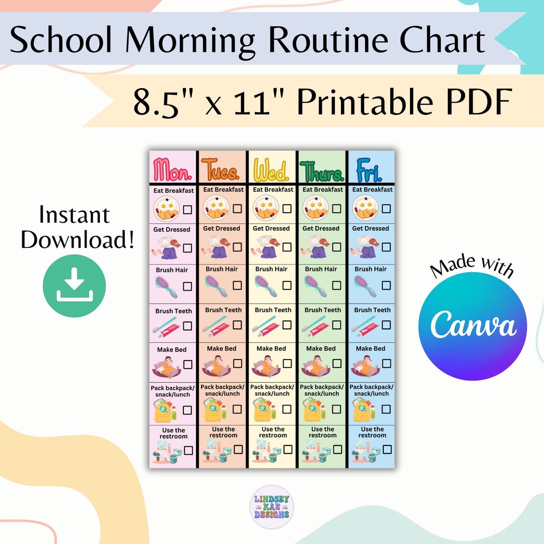 School Morning Routine Chart for Kids Morning Checklist - Etsy
