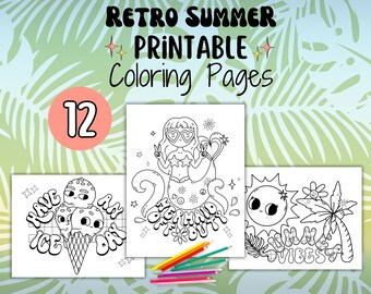 Retro Summer Coloring Pages | 12 Printable Pages | Perfect for adults, teens, & kids