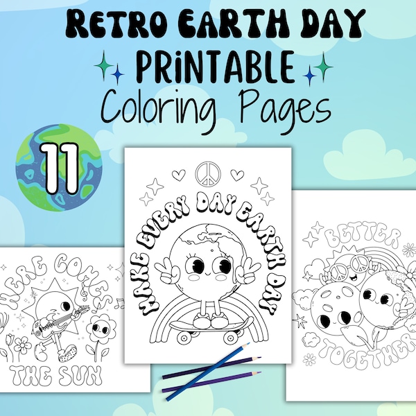 Retro Earth Day Coloring Pages | 11 Printable Pages | Perfect for adults, teens, & kids