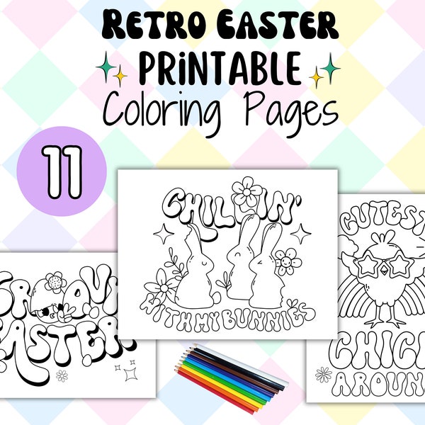 Retro Easter Coloring Pages | 11 Printable Pages | Perfect for adults, teens, & kids