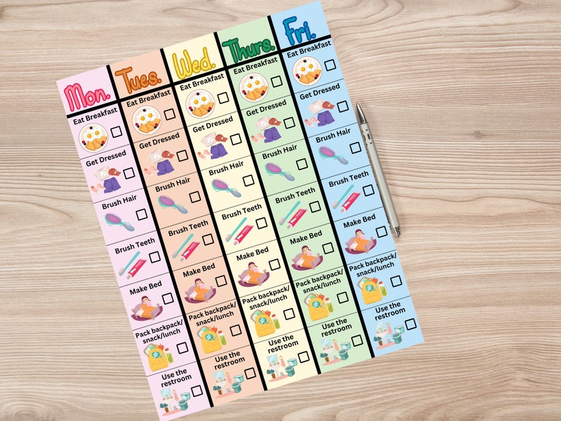 School Morning Routine Chart for Kids, Morning Checklist, Instant ...