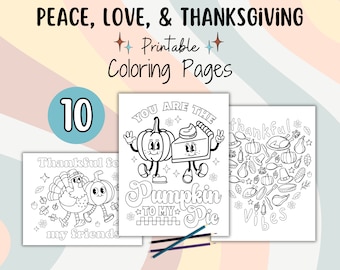 Peace, Love, & Thanksgiving Coloring Pages | 10 Printable Pages | Perfect for adults, teens, and kids