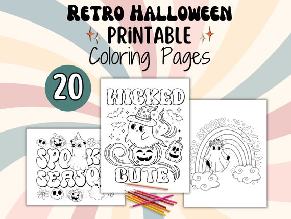 Retro Halloween Coloring Pages | 20 Printable Pages | Perfect for adults, teens, & kids
