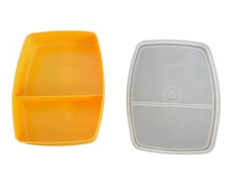 Tupperware 813 Goldenrod con tapa transparente Packette Recipiente para almuerzo dividido