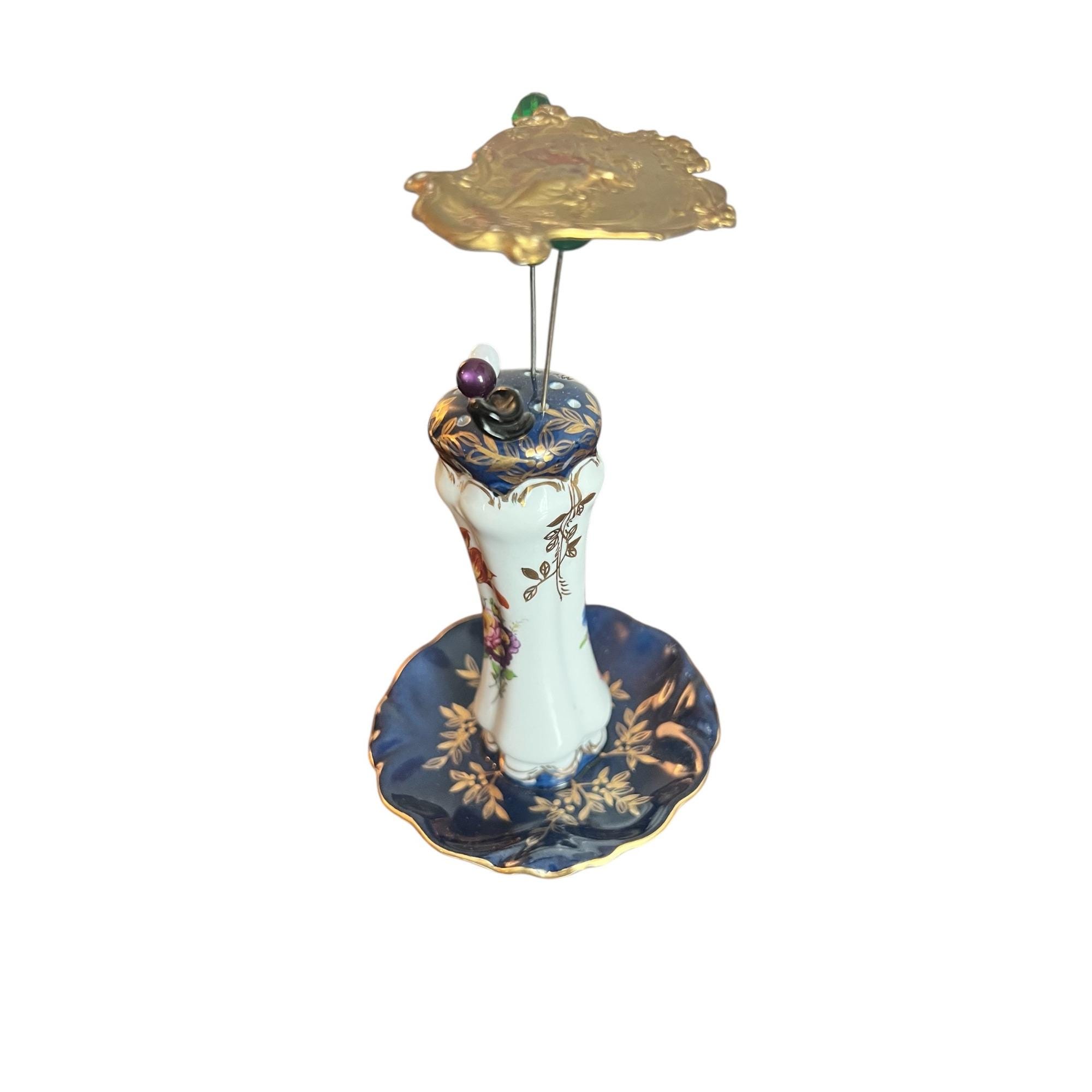 Vintage Limoges French Hat Pin Holder & Ring Tray Navy  display picture 2