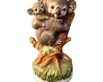 Mom Koala Bear & Baby Joey Ceramic Music Box San Diego Zoo 1983 Vintage