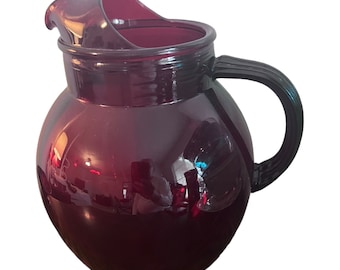 Ruby Red Water Pitcher Anchor Hocking? With Ice Lip 9 Tall