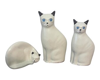 Vtg Flambo Countryside Collection Ceramic Cats Set Of 3 Speckled Glaze Blue Eyes