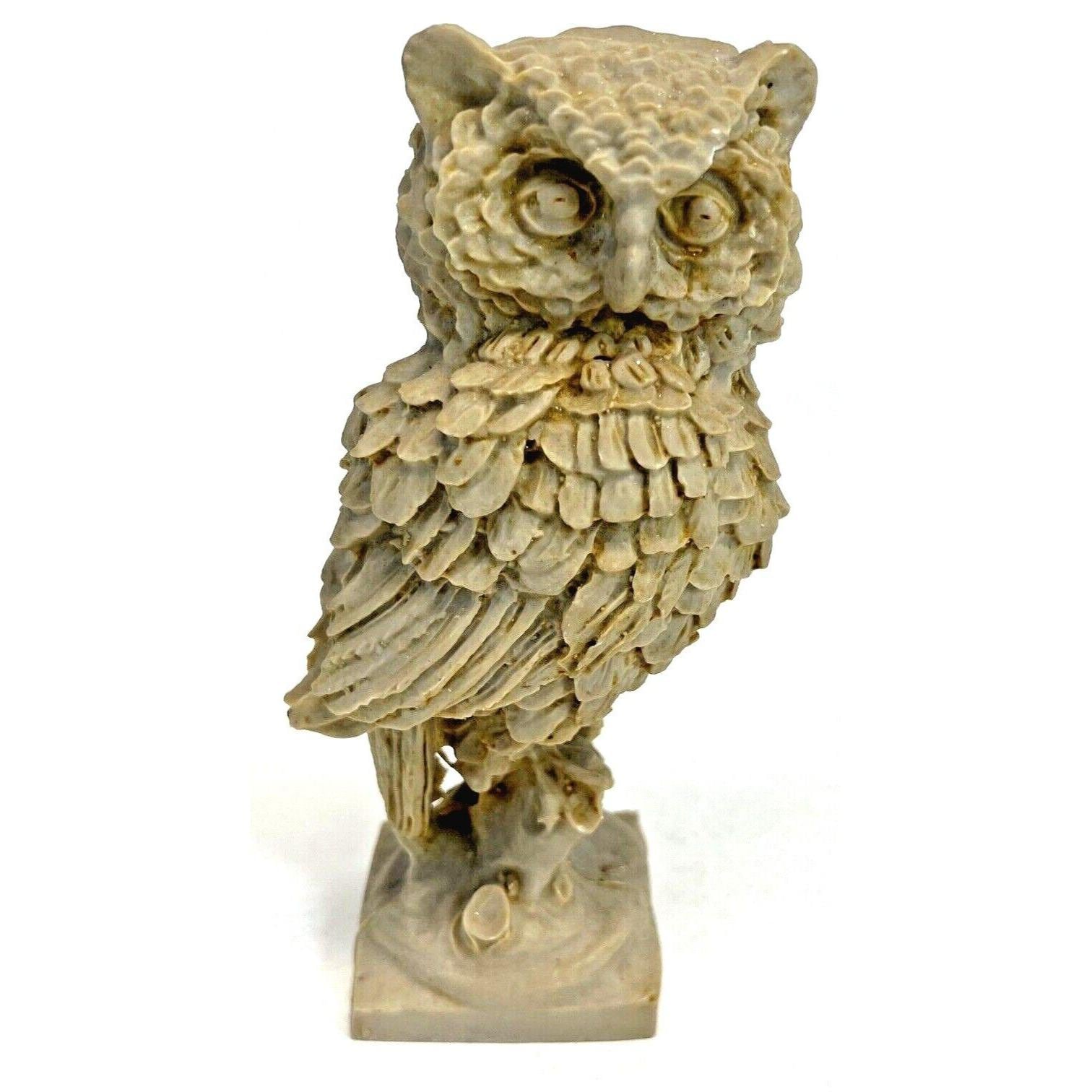 Vintage Resin Owl Figurine 8.25" Tall Handcrafted Art Made In Mexico