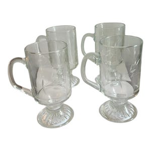 Princess House Heritage Vintage Irish Coffee Mugs Set Of 4 Glass Pedestal Etched Design