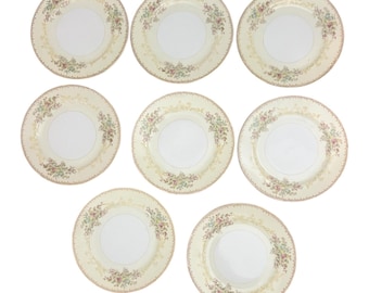 Vintage Meito China Arbor 6.5" Hand Painted Bread & Butter Plates Japan Set Of 8