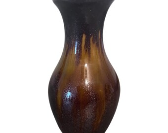 Vintage Art Pottery Vase Brown Amber Copper Glossy Drip Glaze 5" Tall