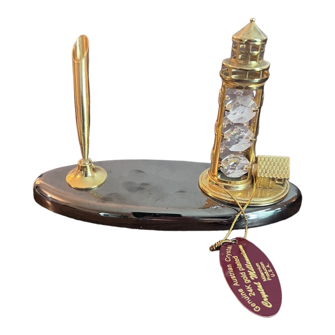 24k Gold Plated Genuine Austrian Crystal Desk Set Millennium Production ...