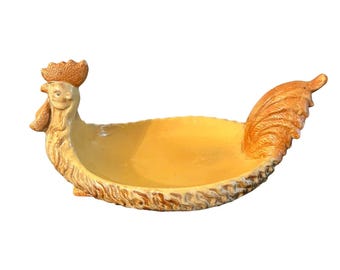 Vintage Ceramic Rooster Bowl Planter Country Kitchen Centerpiece 12" x 7" x 6" Tall