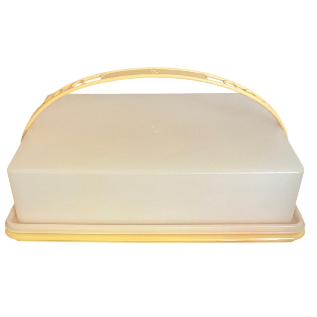 Vintage Tupperware Rectangle Cake Carrier With Handle Yellow & White 9. ...
