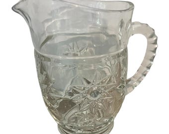 Vtg  Anchor Hocking Star of David Collection Clear Glass Starburst Pattern Pitcher 16oz