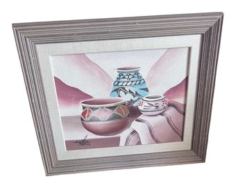Myung Mario Jung Original Native American Southwest Sand Painting Pottery 17X21