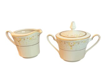 Noritake Fragrance 7025 Porzellan Milchkännchen Zucker Set Deckel Gänseblümchen Gold Trim Japan