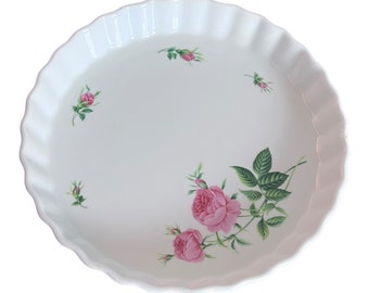 Vintage 1990s Christineholm Porcelain Fluted Rose Pattern Quiche or Tart Pan