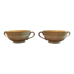 Lot of 2 Vintage Noritake 2 handle Soup Cup Floral Pattern Gold Trim 4.5&quot; Japan