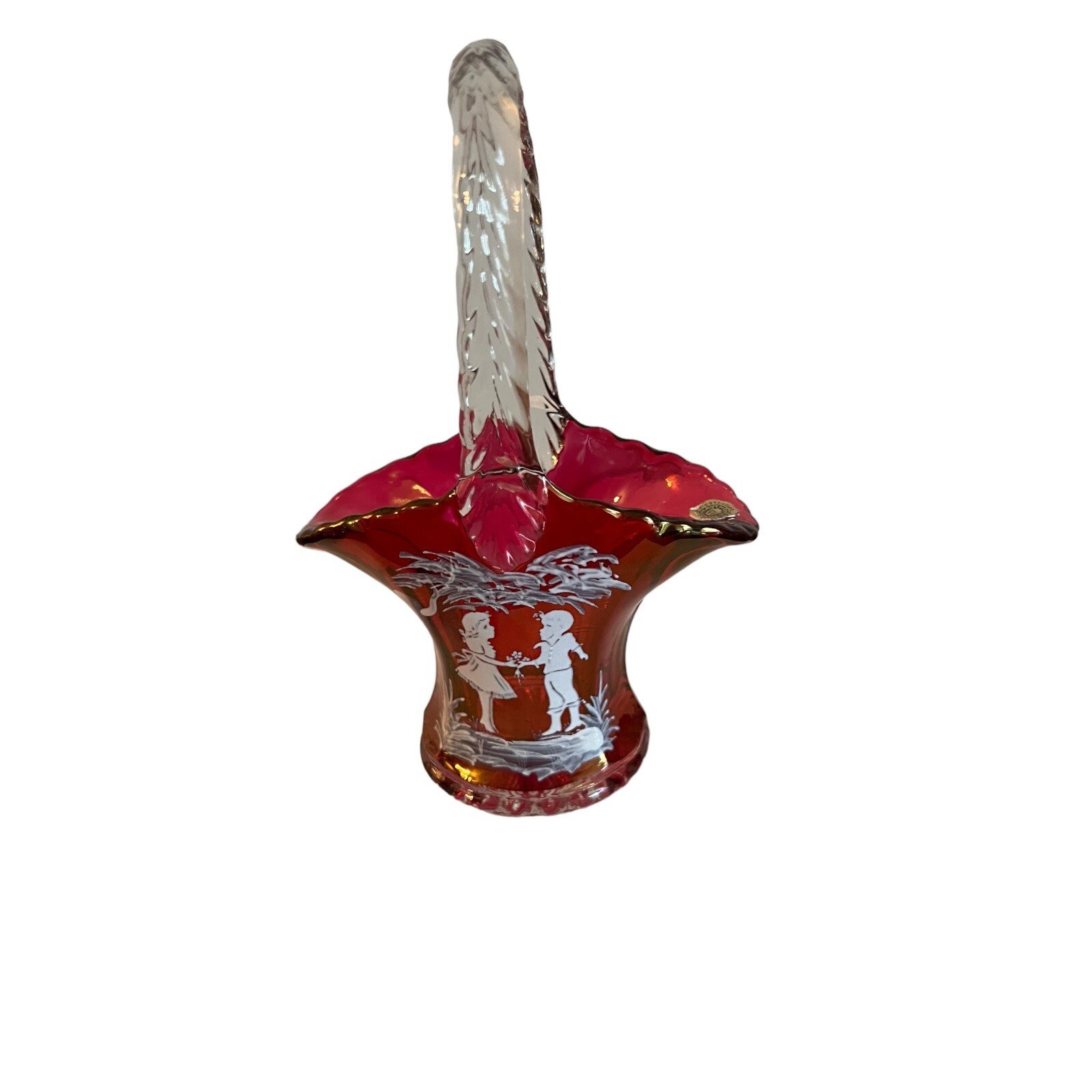 Vintage Westmoreland Mary Gregory Ruby Red Glass Basket Girl and Boy ...