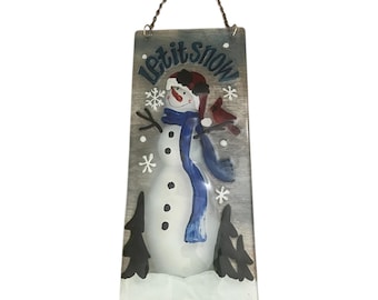 Hand Painted Fused Glass Snowman Suncatcher or Wall Hanging 6 in X 14 in