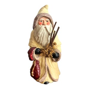 Vintage 1989 Old World Santa Resin Figurine 8&quot; Tall With Toy Bag and Sticks