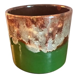 Vtg Drip Glaze Flowerpot Planter Green, Brown Ceramic 5&quot; X4.5&quot; Tall Garden Decor