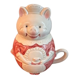 Vtg Kitchen Helpers Stackable Sugar and Creamer Pig Pink, White Ron Gordon1986