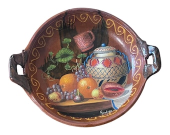 ヘンドーサ手描き陶器装飾トレイ フルーツ静物画 14インチ