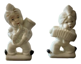 Vintage Japan Boy Girl Musician Figurines Accordion Horn Hand Painted Pair 2.75 Inch