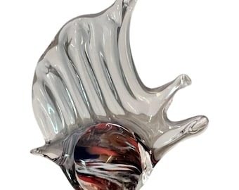 Hand-Blown Art Glass Tropical Fish Paperweight - Nautical Swirl Decor