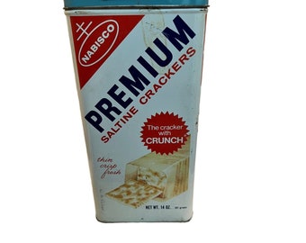 Vintage 1969 Nabisco Premium Saltine Crackers Metal Tin 15 oz Hecho en EE.UU.